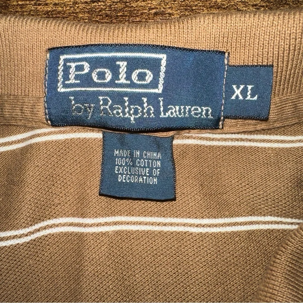 Polo by Ralph Lauren Shirt Mens XL Brown Stripe Knit Polo Green Pony Logo